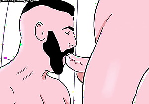 Bearded straight man sucks a male bottom's ass then the bottom sucks the straight's cock - Animated Gay Porn