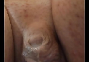 Guy fingering micro-penis till cum