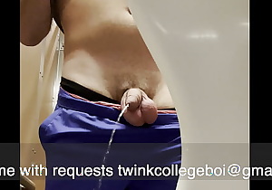 twinkcollegeboi - pissing and cumming in the airport bathroom - so much cum