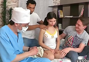 Medic stares hymen checkup and virgin chick banging