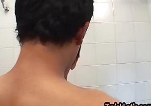 Latin twink barebacked in bathroom by ass loving stud