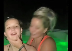 Older lady step daughter in the hot tub