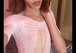 Light Skinned Transgender Shemale Teen In Pink Lingerie