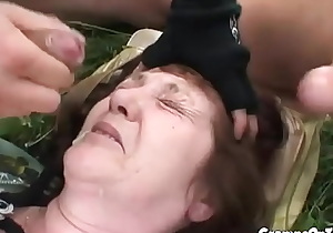 BBW gran restrained and fed cock