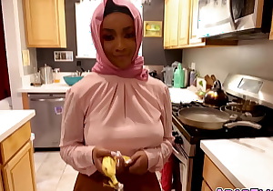 Hijab wearing babe Lily Starfire having a taste of an American cock and is eager to have it inside her