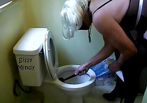 Real Sissy maid Service Cleaning the toilet