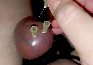 Testicle Skewering Extreme CBT - 3 Needles in Ball Solo BDSM Cock Teasing
