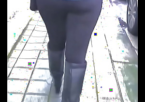 Nice ass parading in black leggings and boots