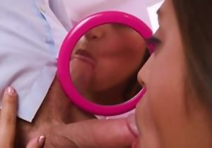 Cute Latina doing blowjob, plays with horseshit in any case by dint of her huge big bowels and then gets a correct cumshot