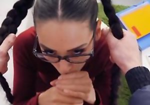 Beautiful academy ecumenical with glasses gets boned in POV