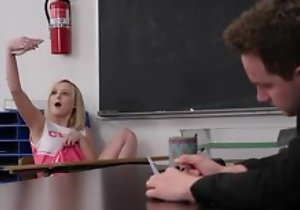 Horny professor fucks wee cheerleader in the classroom