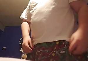 Fat teen with very small cock undressing
