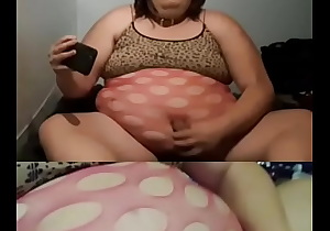 Huge fat sissy fucks belly button with sex toy