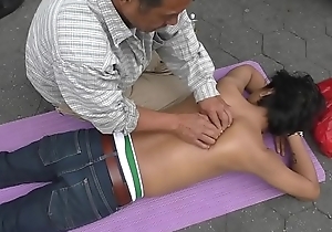 Topless man with his omphalos coupled with nipples pock-marked Massaged