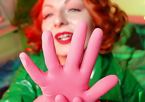 pink gloves fetish - latex rubber close up video - Arya Grander - redhead MILF seduce and tease with hot sounds