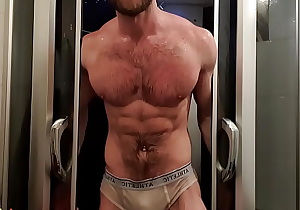 Hot Man in the shower showing us his pecs and more...?