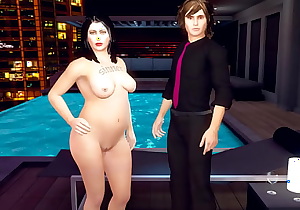 Hot animated couple at the pool