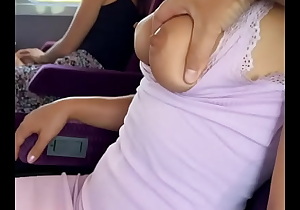playing with my tits in the middle of the train