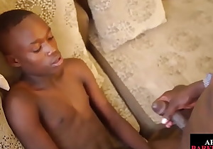 Slim black teenie sucks and breeds bf before handjob